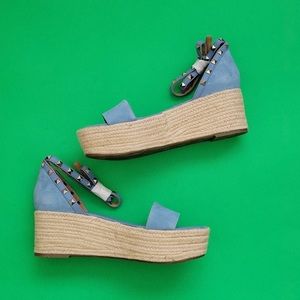 Marc Fisher Blue Studded Wedge Espadrille Sandals